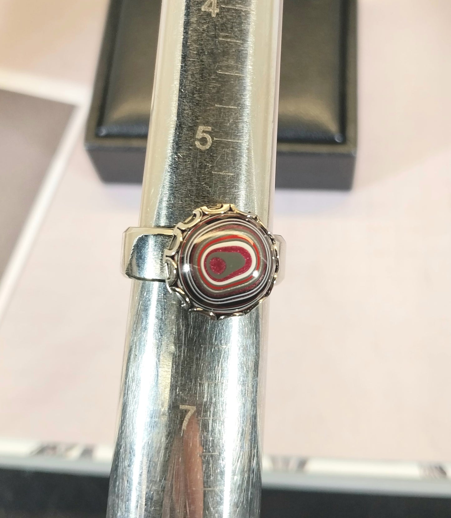Pink Fordite Rings with Wide Comfort Bands in Stainless Steel ET52