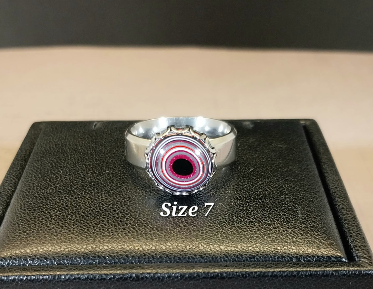 Pink Fordite Rings with Wide Comfort Bands in Stainless Steel ET52