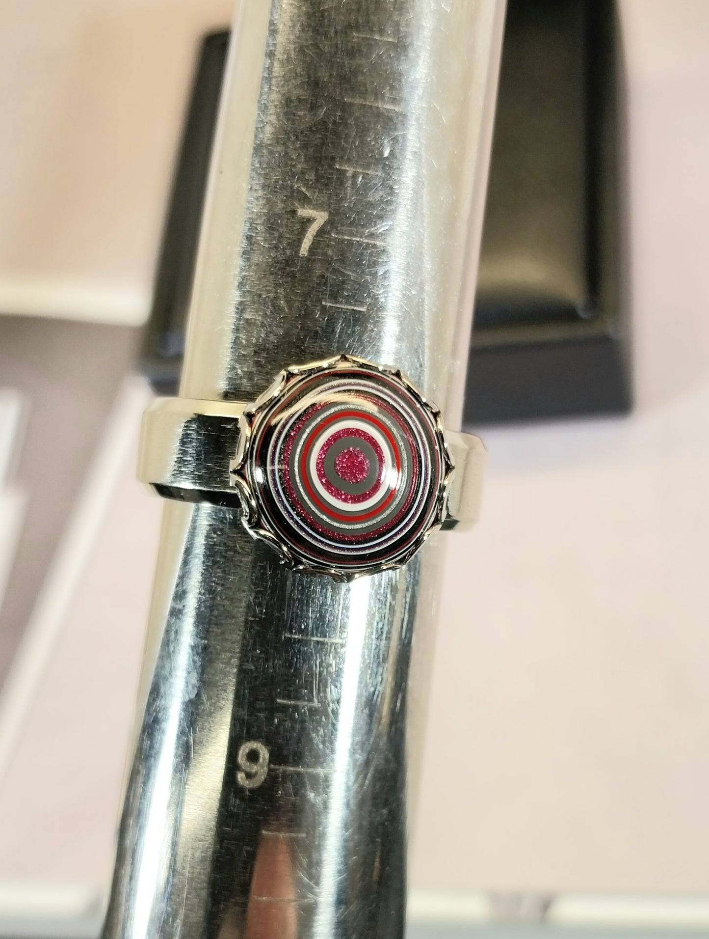 Pink Fordite Rings with Wide Comfort Bands in Stainless Steel ET52
