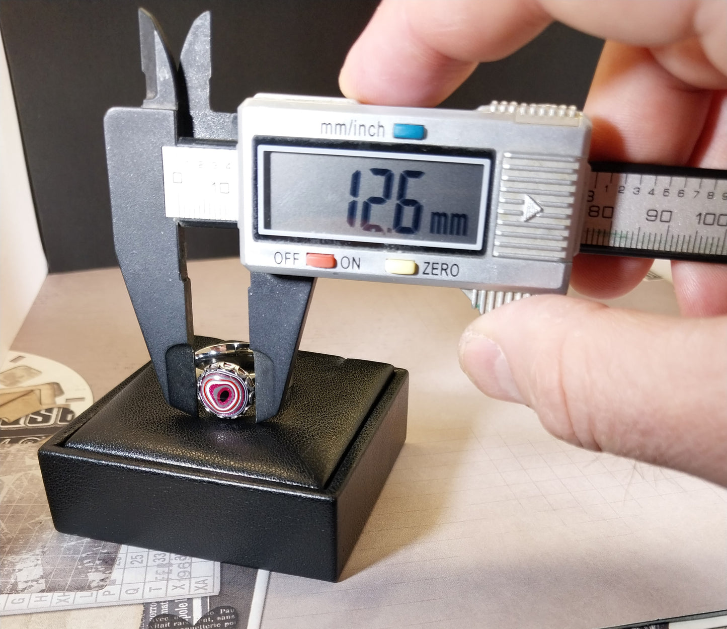 Pink Fordite Rings with Wide Comfort Bands in Stainless Steel ET52