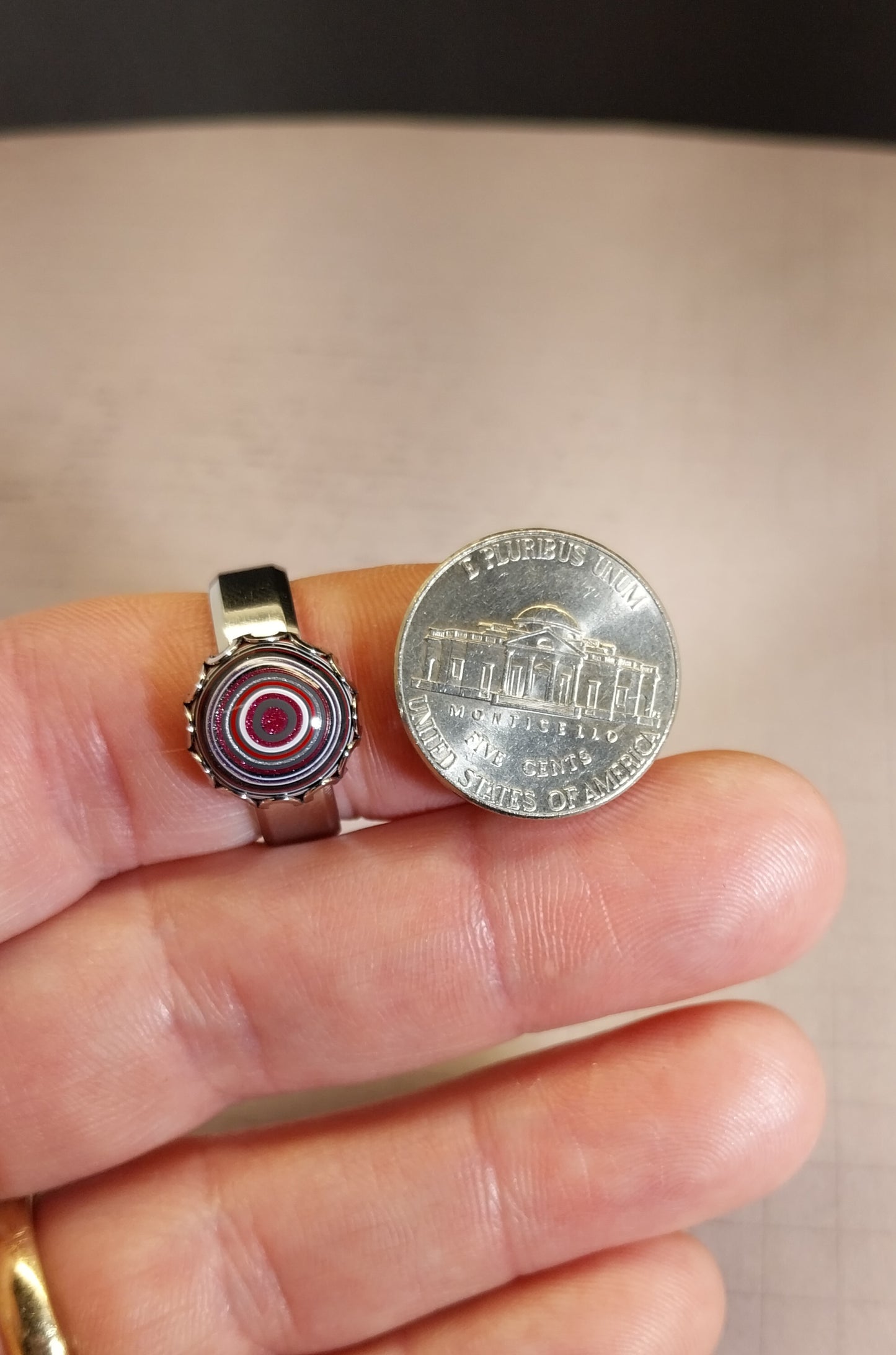 Pink Fordite Rings with Wide Comfort Bands in Stainless Steel ET52