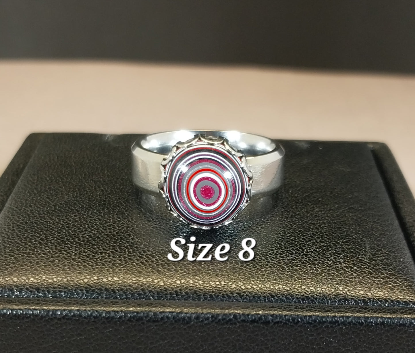 Pink Fordite Rings with Wide Comfort Bands in Stainless Steel ET52