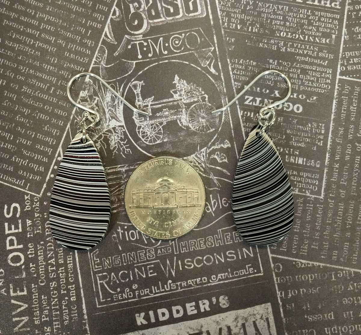 Fordite Earrings Flat Teardrops of Michigan Fordite