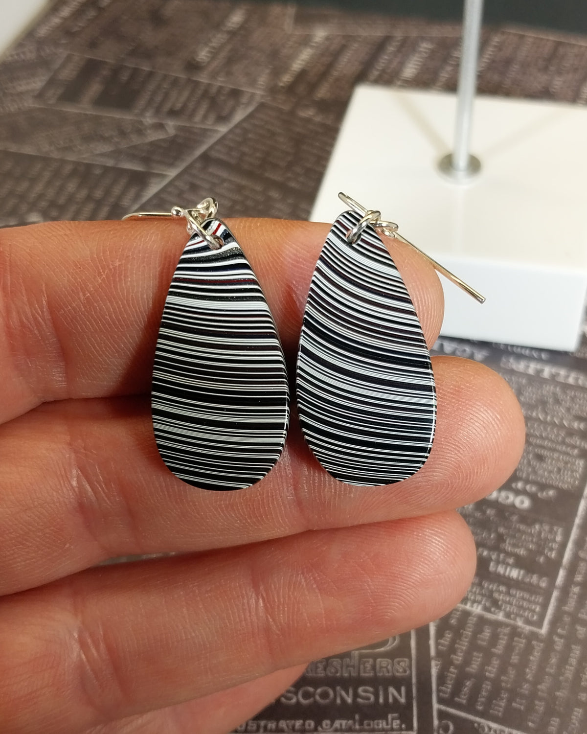 Fordite Earrings Flat Teardrops of Michigan Fordite