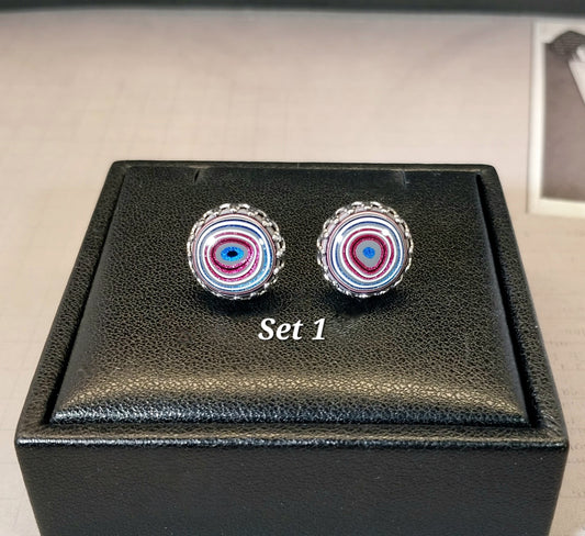 Larger Size Fordite Stud Earrings in Stainless Steel
