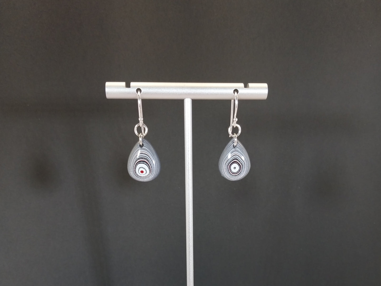 Fordite Earrings Domed Teardrops Showing the Layers