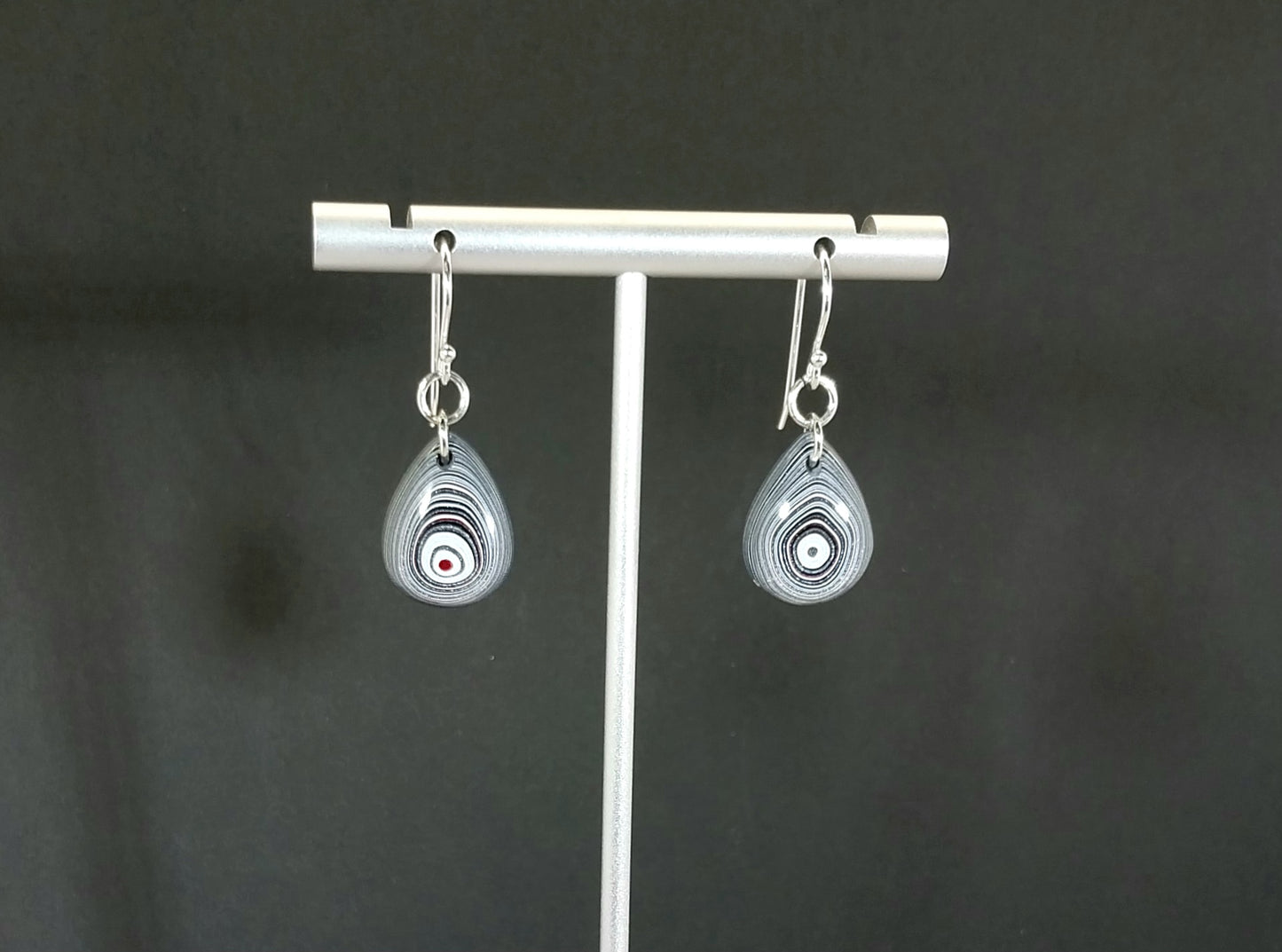 Fordite Earrings Domed Teardrops Showing the Layers