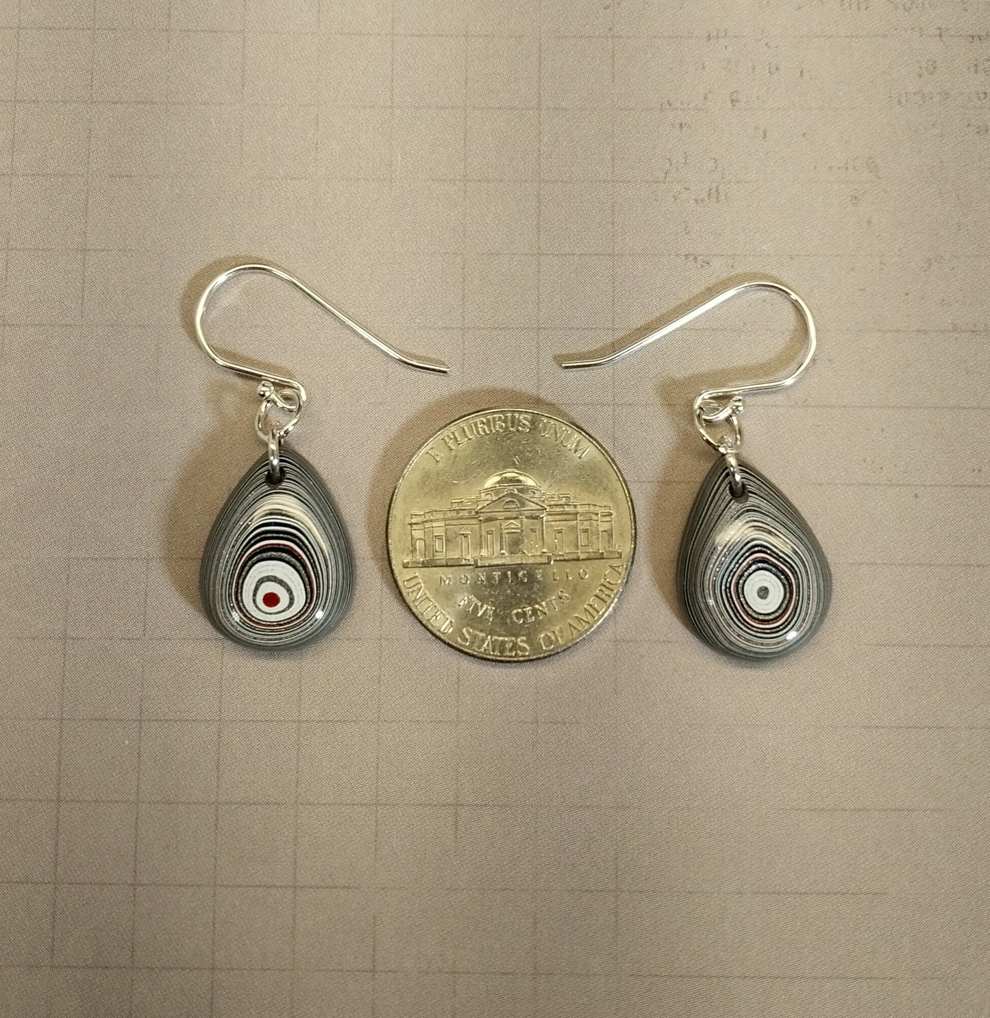 Fordite Earrings Domed Teardrops Showing the Layers