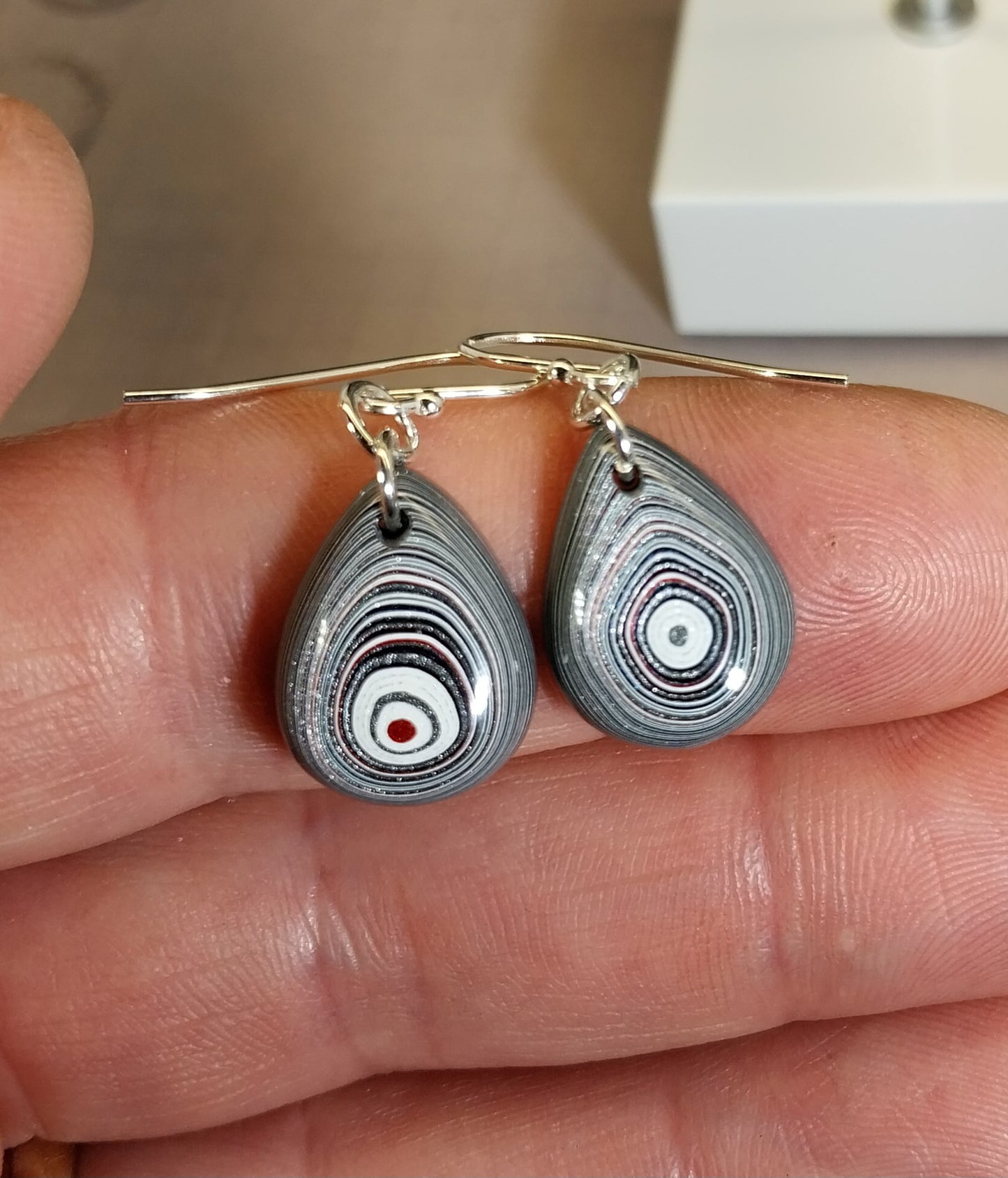 Fordite Earrings Domed Teardrops Showing the Layers
