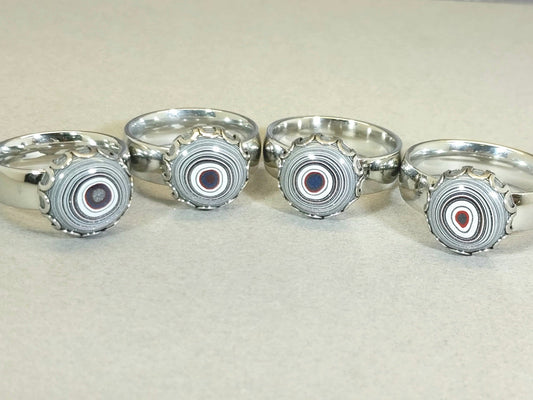 Pink Fordite Rings with Wide Comfort Bands in Stainless Steel, ET346