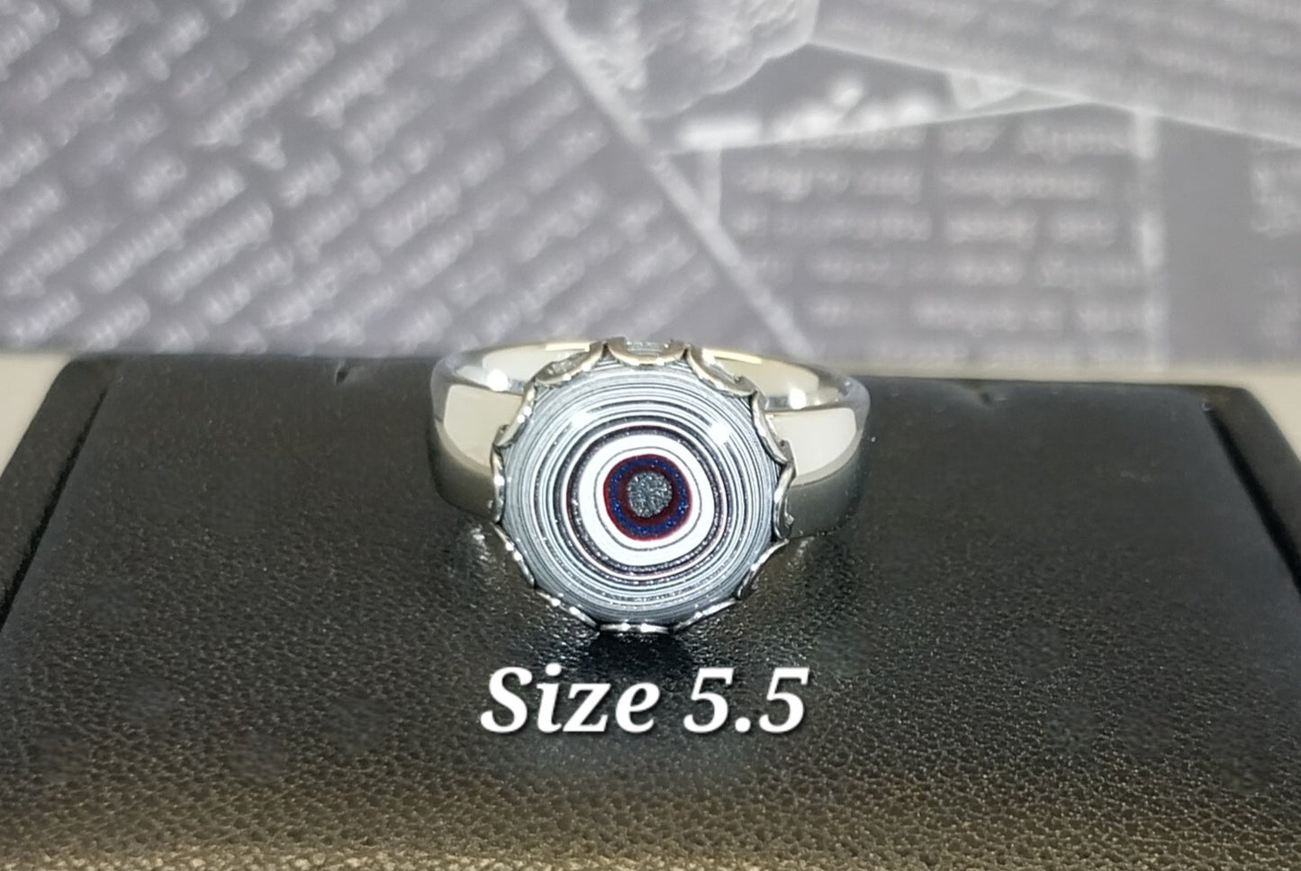 Pink Fordite Rings with Wide Comfort Bands in Stainless Steel, ET346