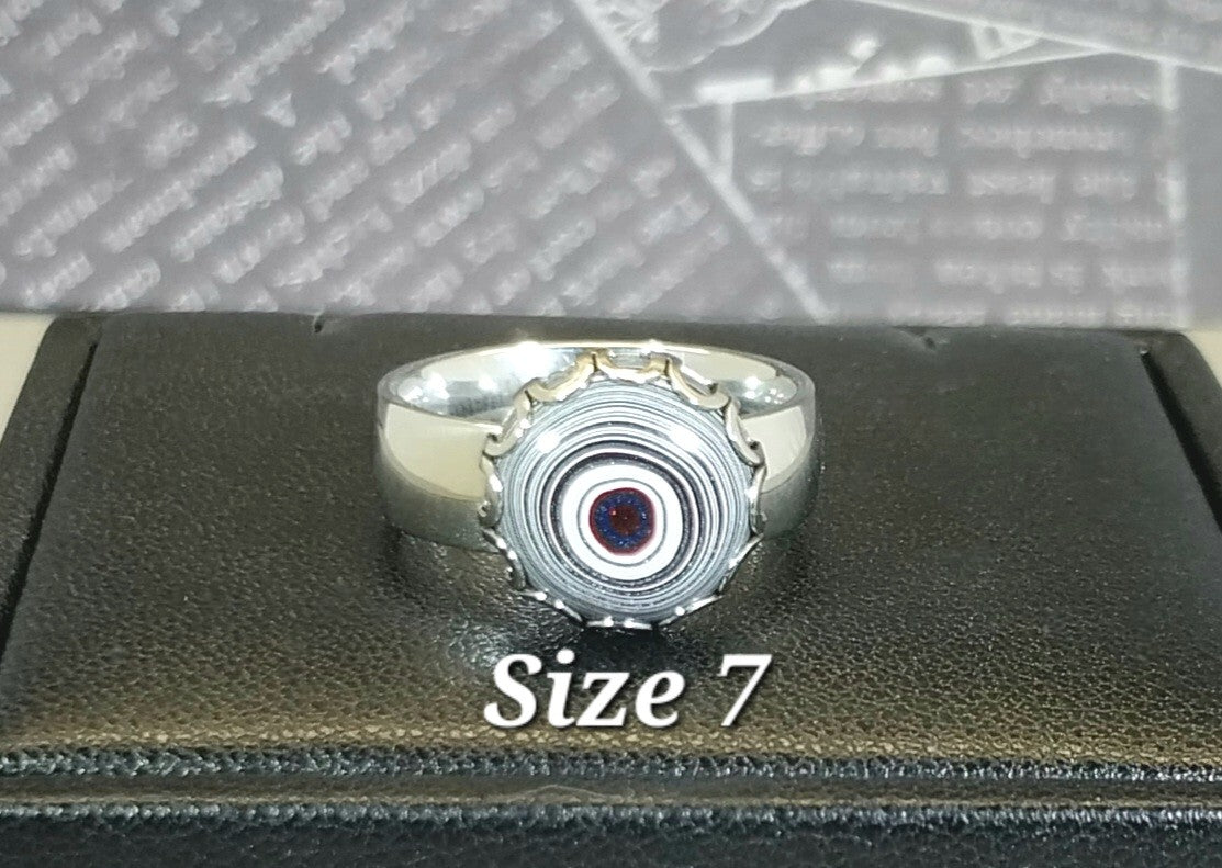 Pink Fordite Rings with Wide Comfort Bands in Stainless Steel, ET346