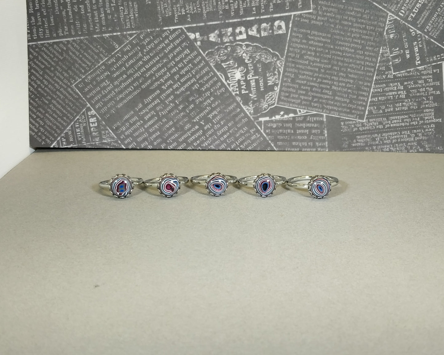 Fordite Rings with Pink and Blue Stainless Steel, ET311