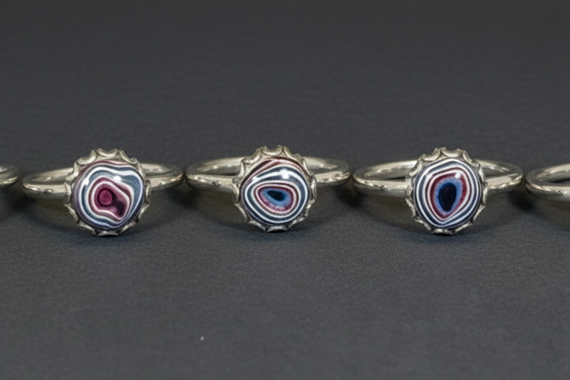 Fordite Rings with Pink and Blue Stainless Steel, ET311