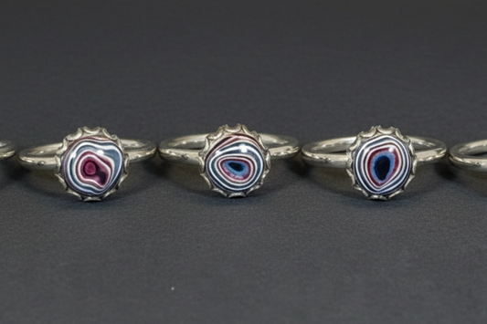 Fordite Rings with Pink and Blue Stainless Steel, ET311