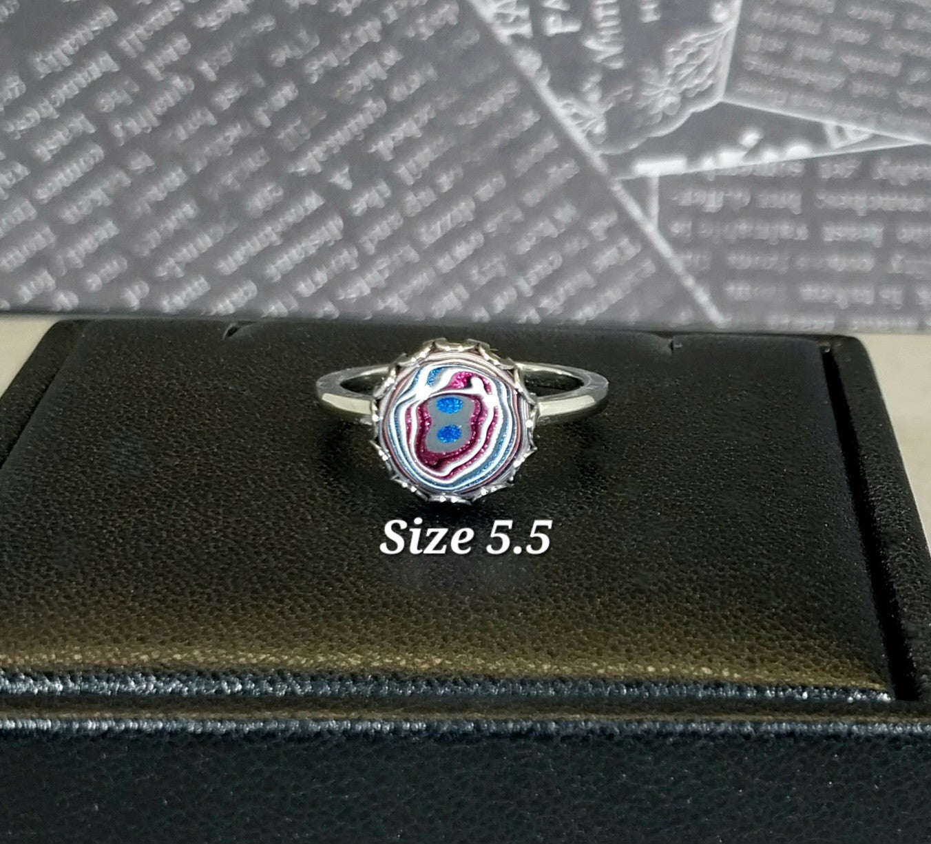 Fordite Rings with Pink and Blue Stainless Steel, ET311