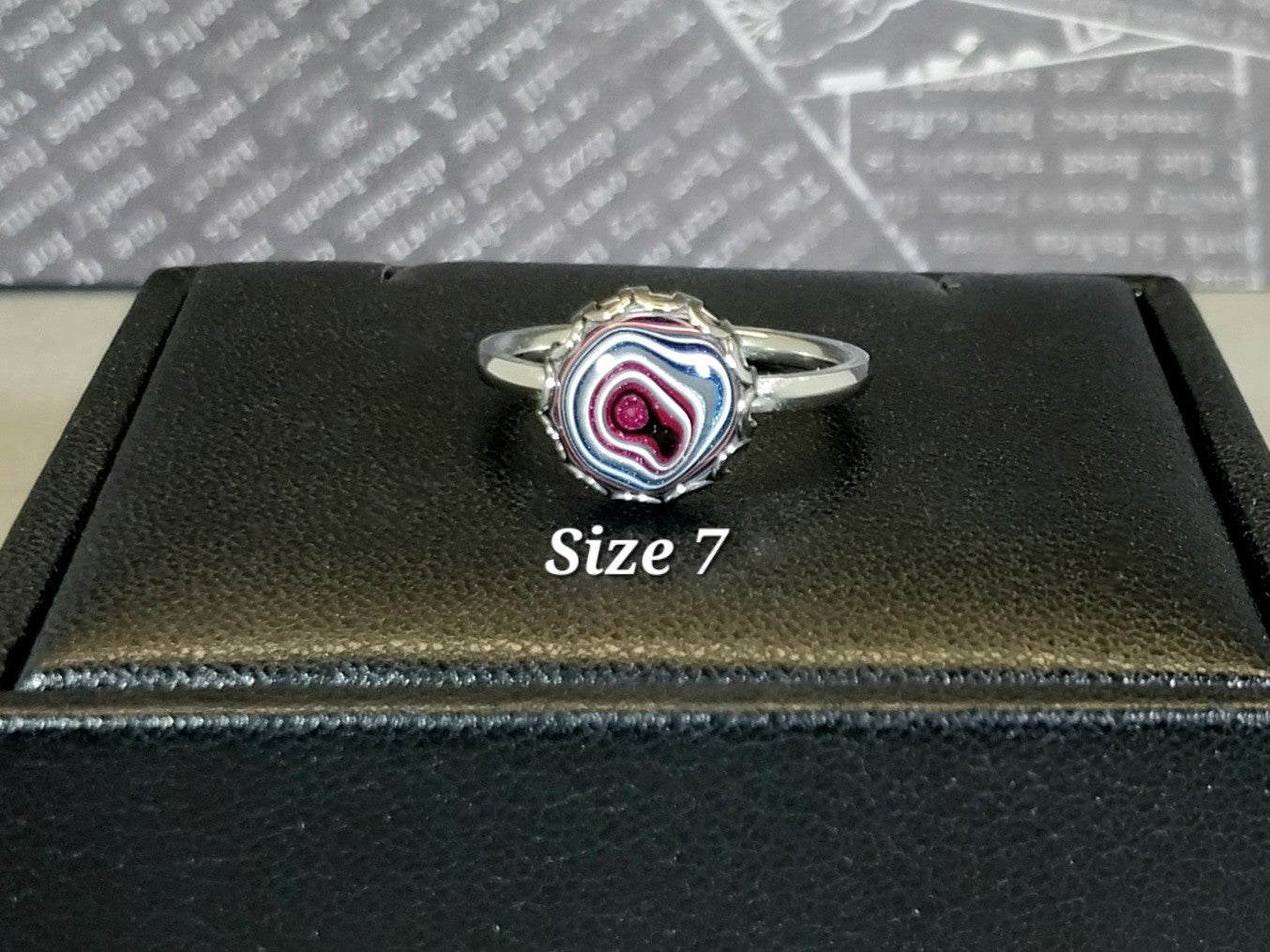Fordite Rings with Pink and Blue Stainless Steel, ET311