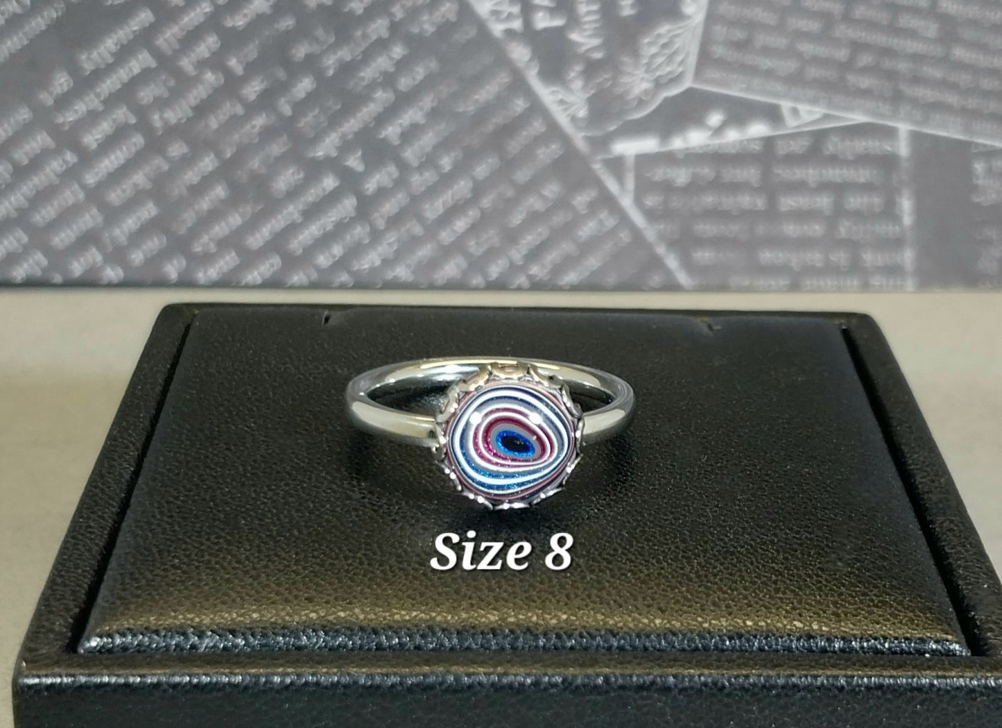 Fordite Rings with Pink and Blue Stainless Steel, ET311