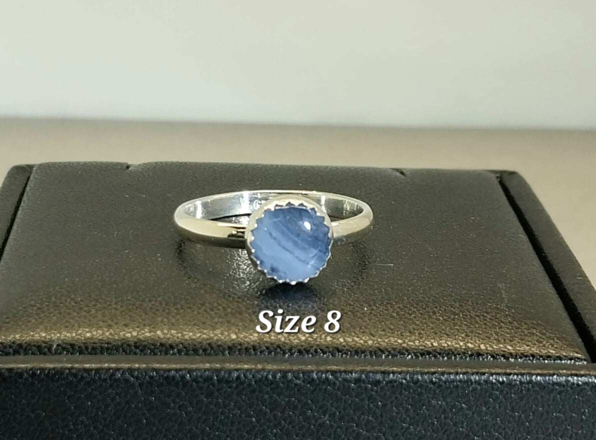 Blue Lace Agate Ring, Solid Sterling, Choose Your Size, Natural Agate