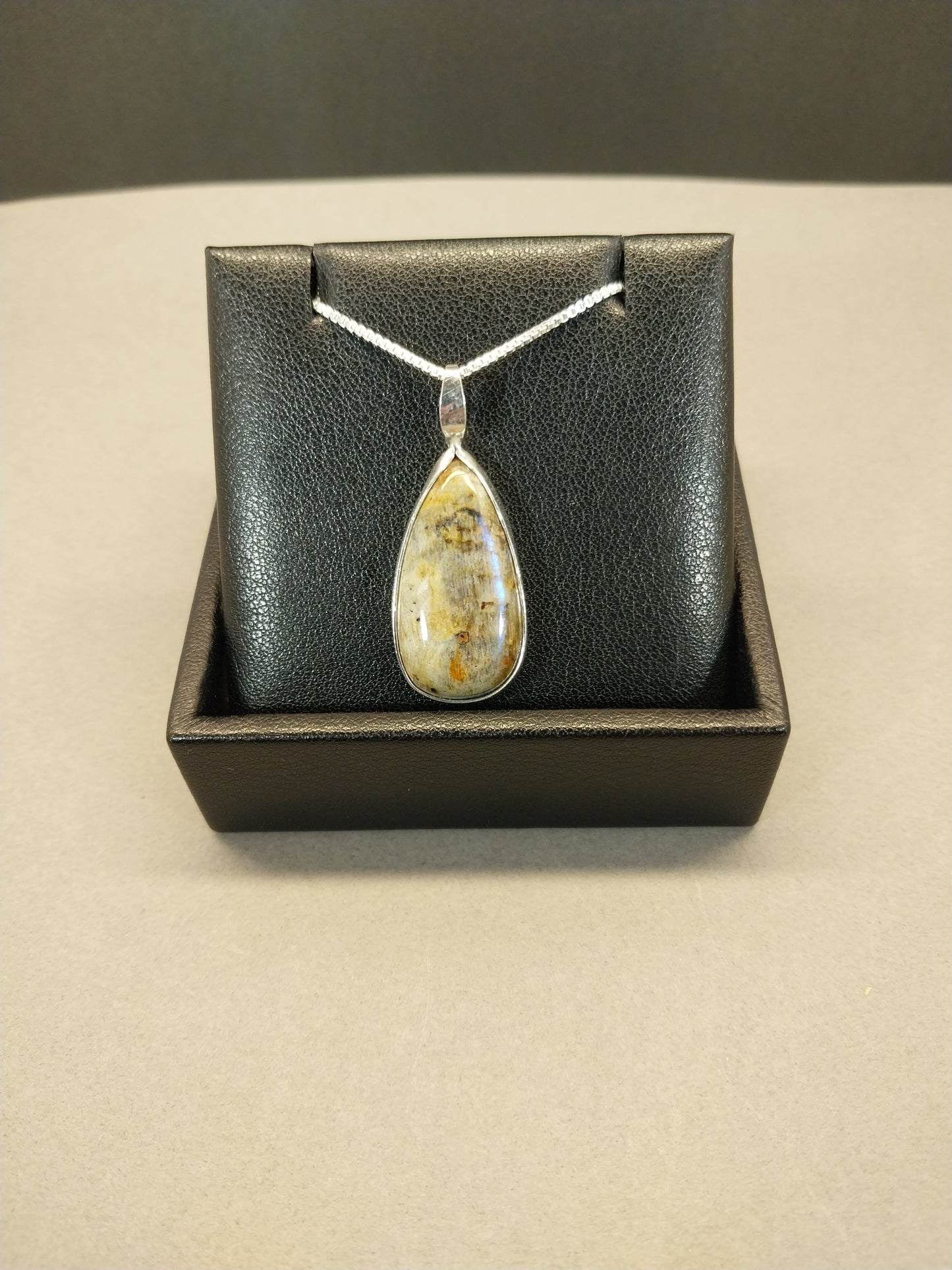 Wisconsin Moonstone Necklace, Sterling Silver, Blue Color Flash