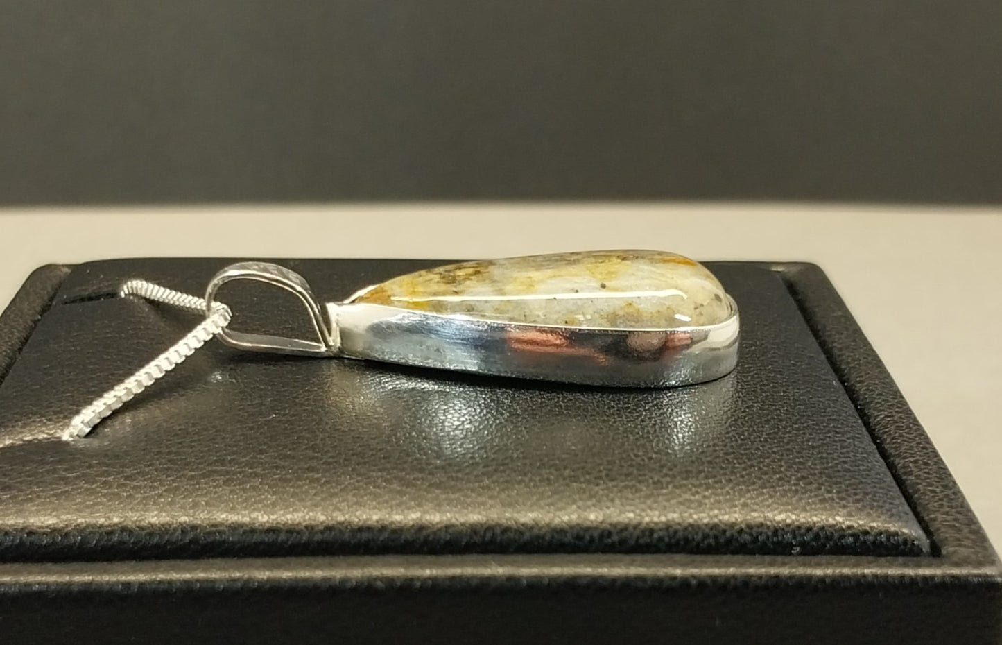 Wisconsin Moonstone Necklace, Sterling Silver, Blue Color Flash