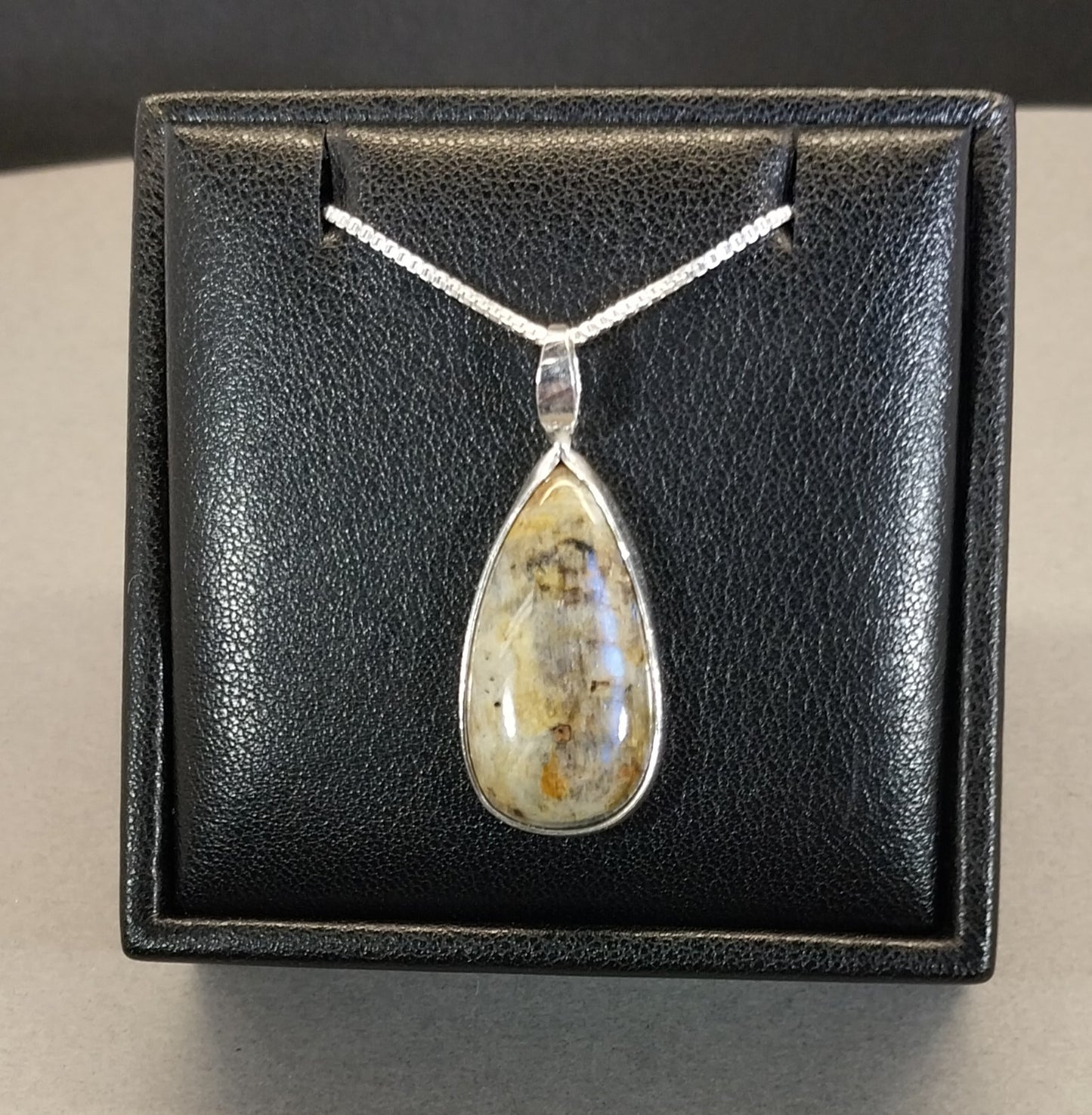 Wisconsin Moonstone Necklace, Sterling Silver, Blue Color Flash