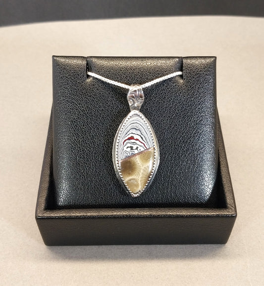 Michigan Statement Necklace, Fordite Copper and Petoskey Stone