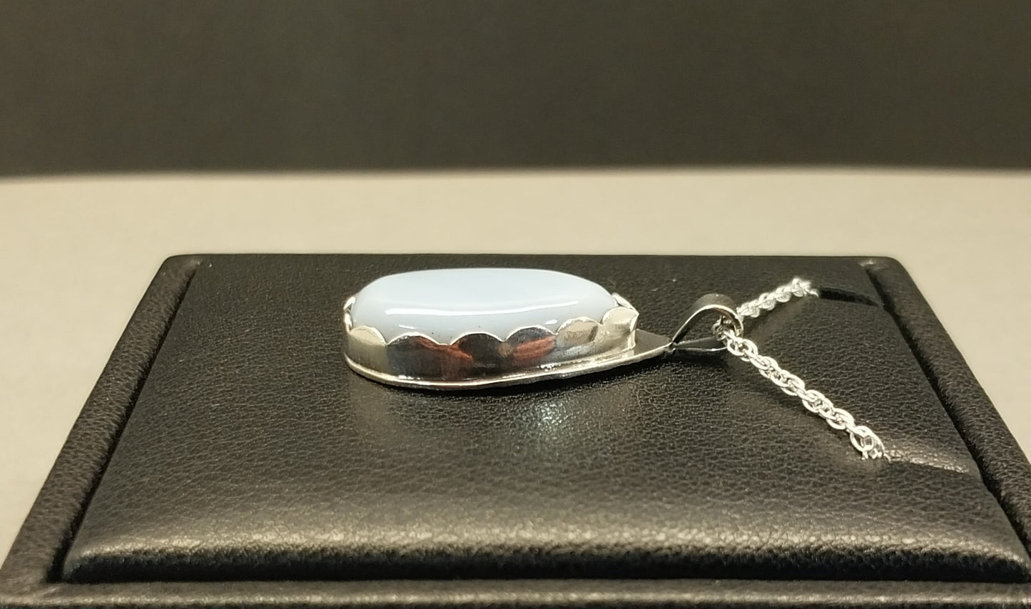 Idaho Opal Necklace, Solid Sterling Silver, Natural Sky Blue Stone