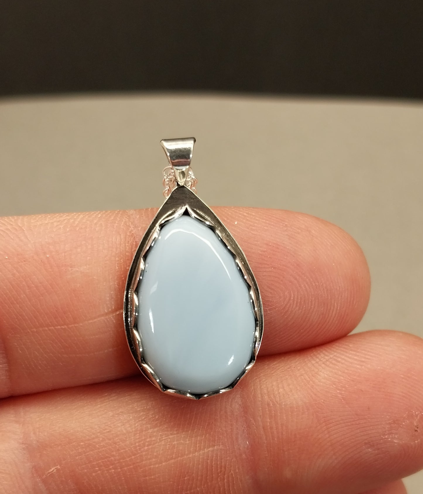 Idaho Opal Necklace, Solid Sterling Silver, Natural Sky Blue Stone