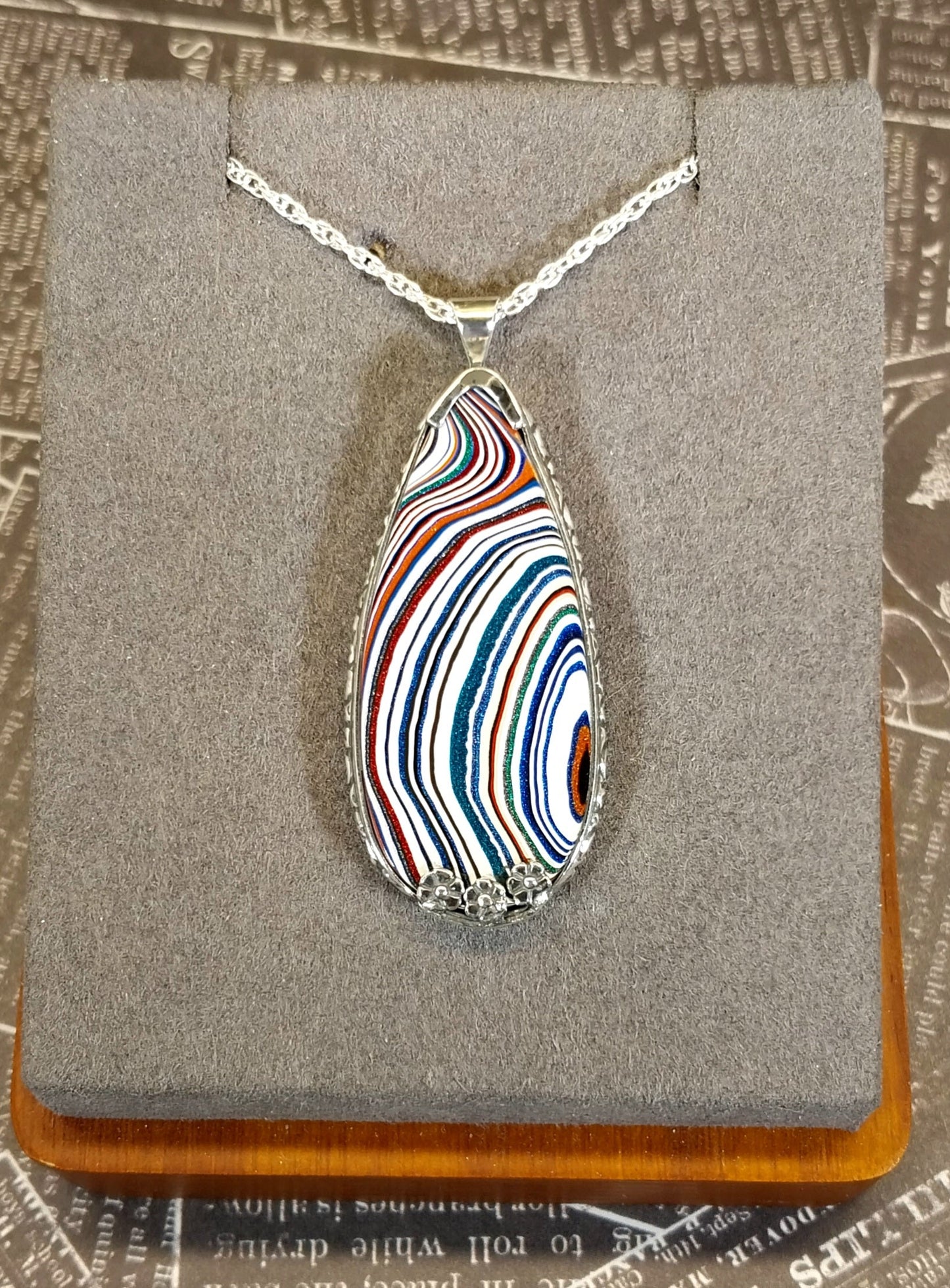 Fordite Silver Neckalce with Open Back