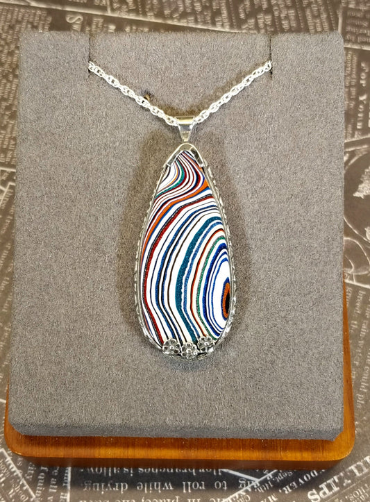 Fordite Silver Neckalce with Open Back