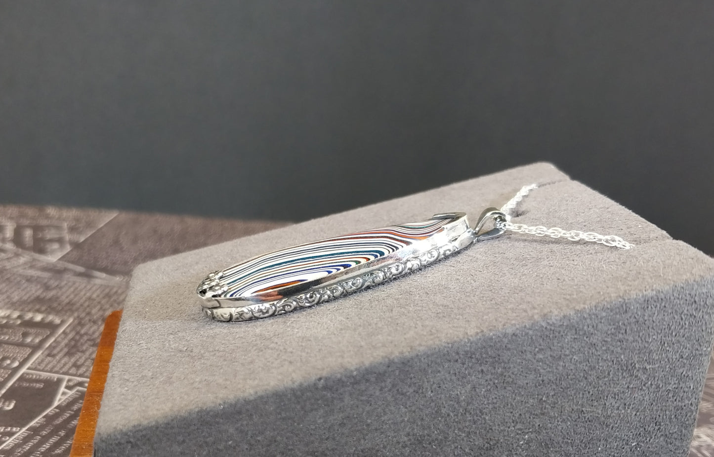 Fordite Silver Neckalce with Open Back
