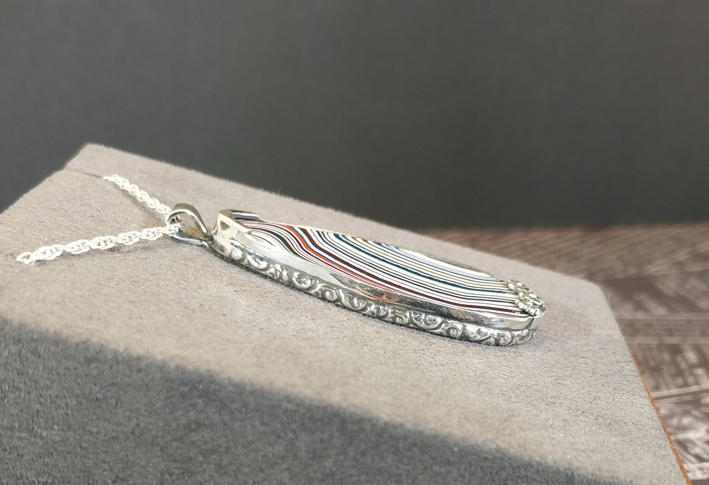 Fordite Silver Neckalce with Open Back