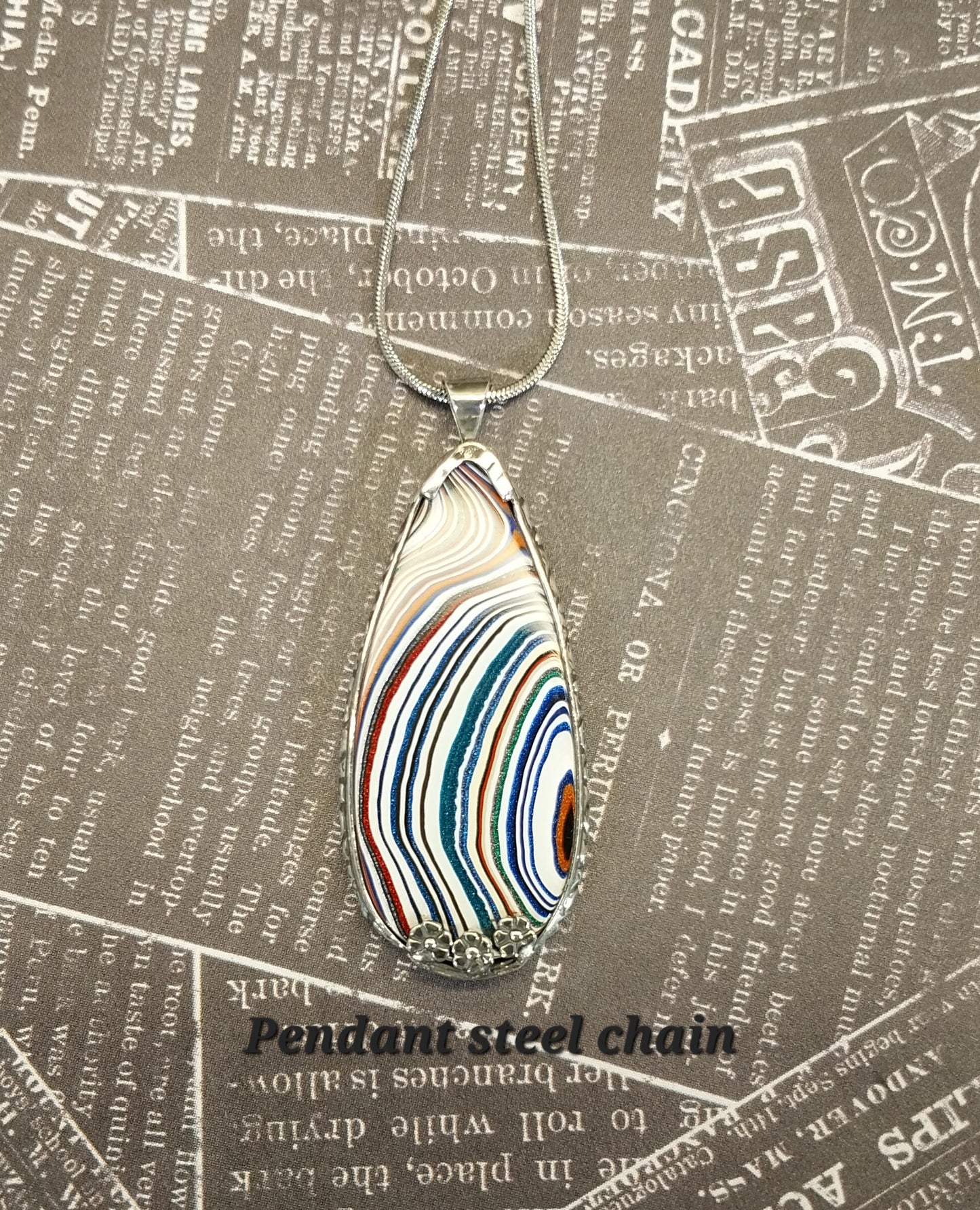 Fordite Silver Neckalce with Open Back