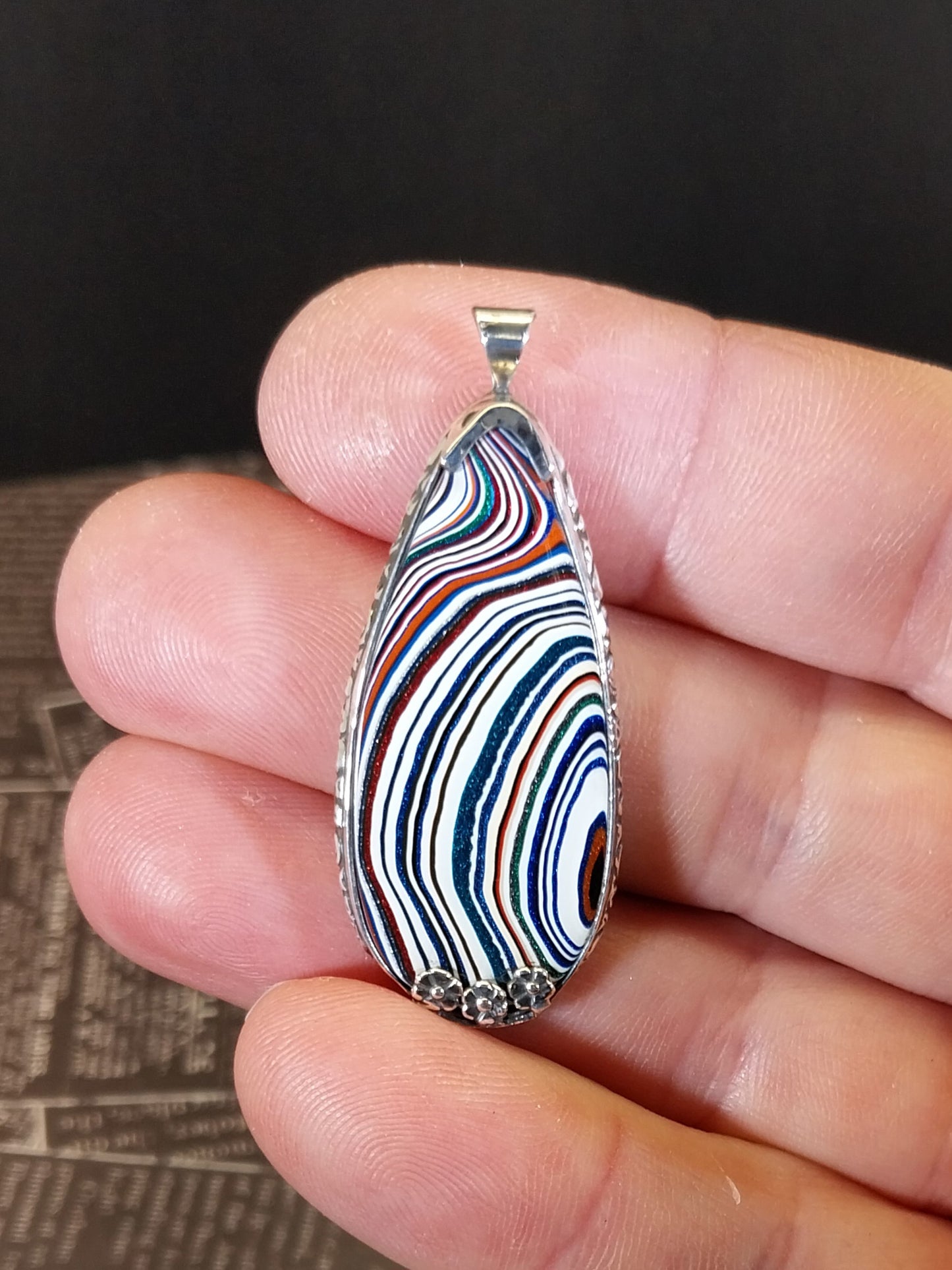 Fordite Silver Neckalce with Open Back