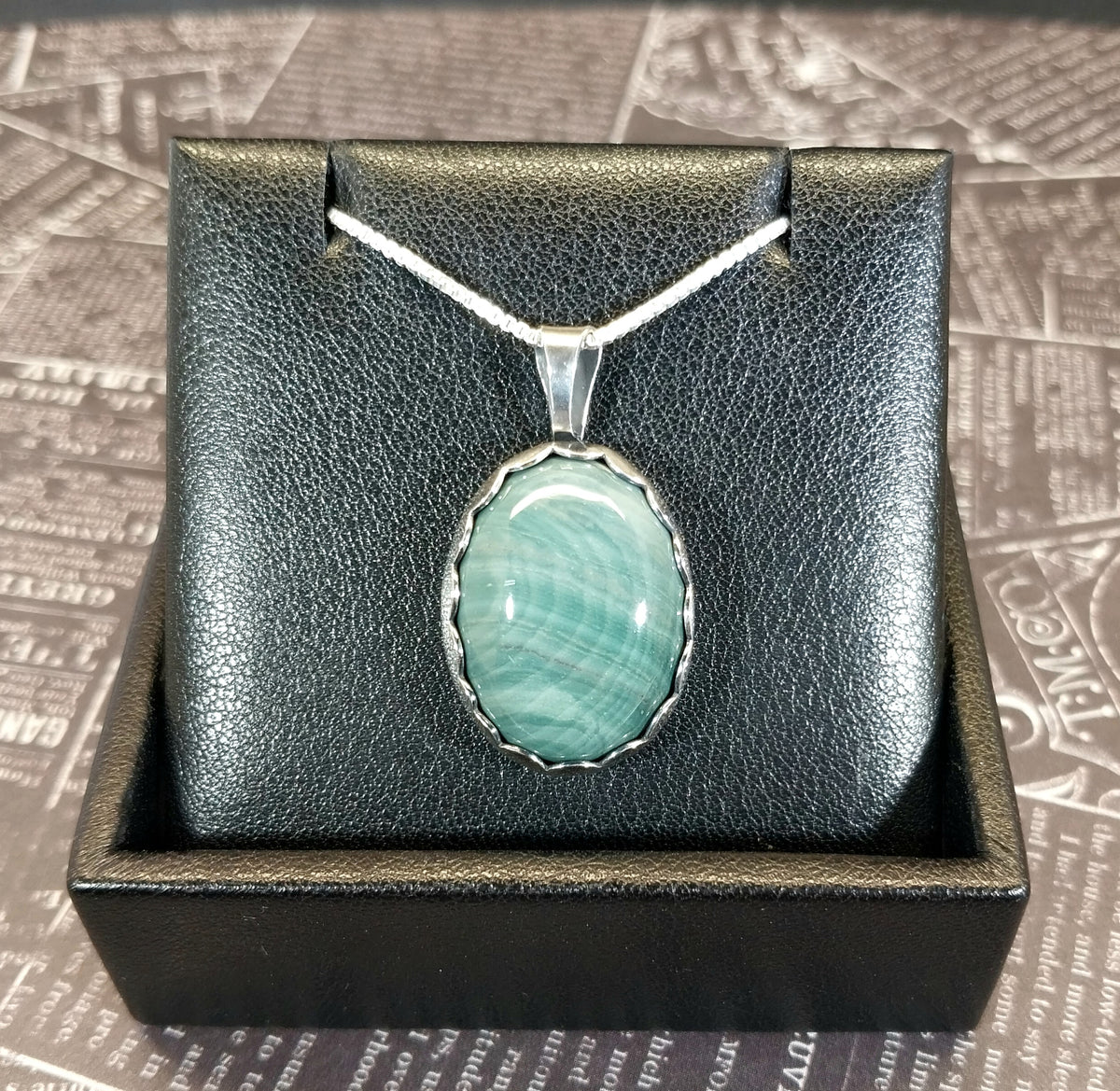 Orbicular Petrified Wood Necklace, Solid Silver Pendant, Gary Green Petrified Bog Wood from Oregon