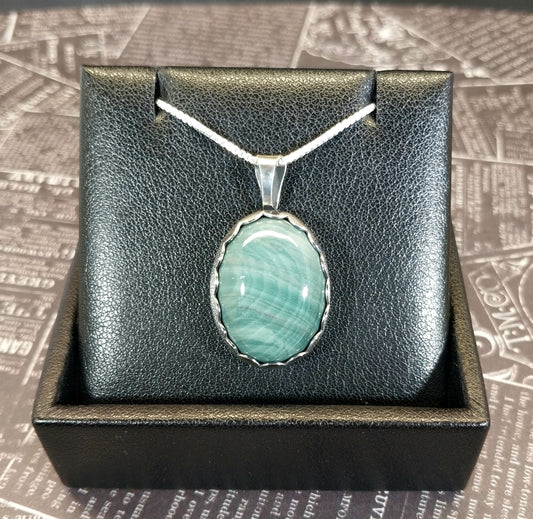 Orbicular Petrified Wood Necklace, Solid Silver Pendant, Gary Green Petrified Bog Wood from Oregon