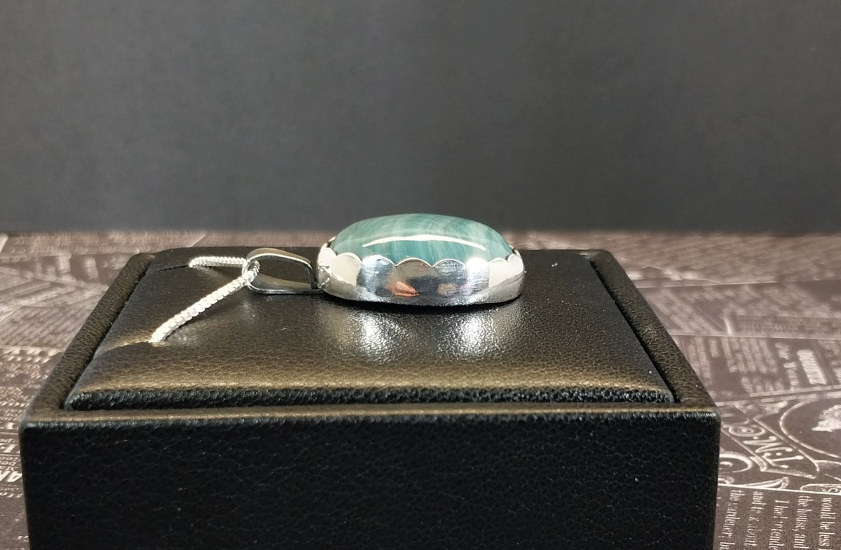 Orbicular Petrified Wood Necklace, Solid Silver Pendant, Gary Green Petrified Bog Wood from Oregon