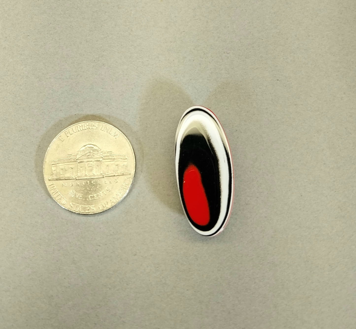 Oval Fordite Cabochon, Red White and Blue