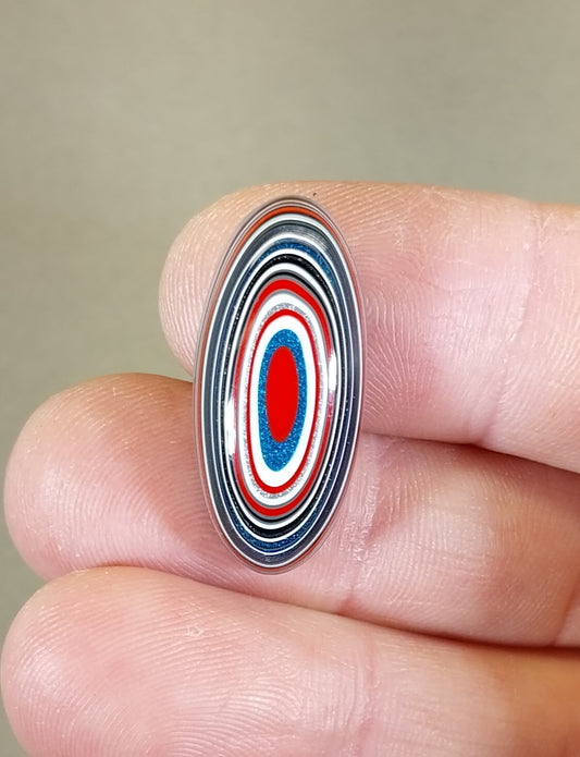 Oval Fordite Cabochon, Red White and Blue