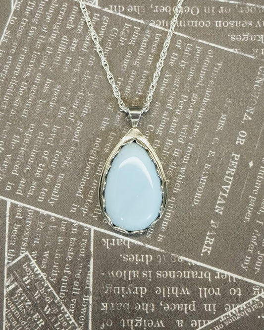 Idaho Opal Necklace, Solid Sterling Silver, Natural Sky Blue Stone