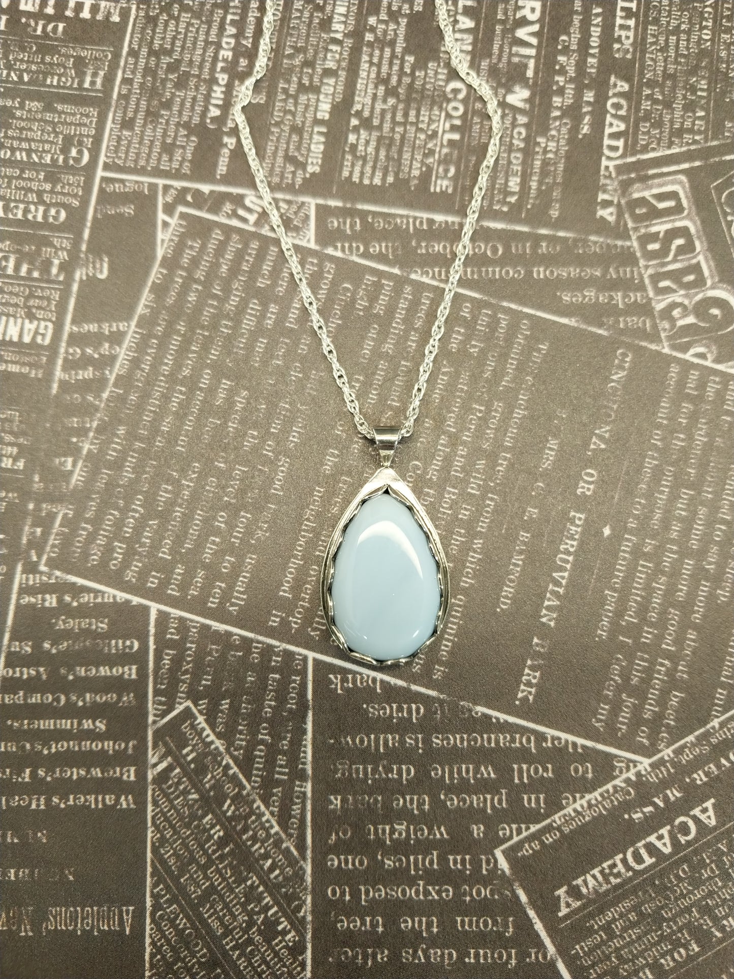 Idaho Opal Necklace, Solid Sterling Silver, Natural Sky Blue Stone