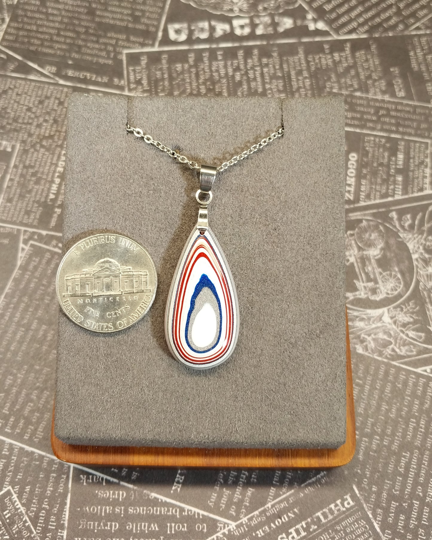 Fordite Necklace, Domed Teardrop Agate EB35
