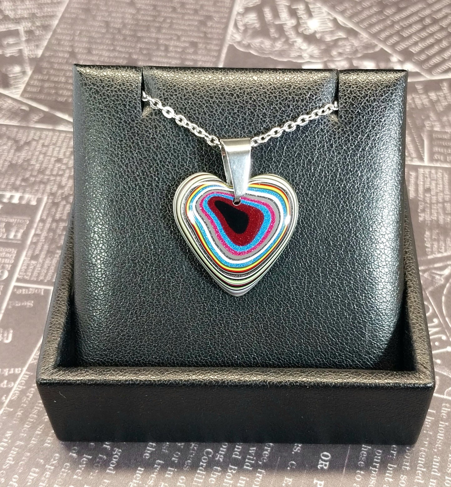 Fordite Heart with Pink Blue and Green, Medium Sized