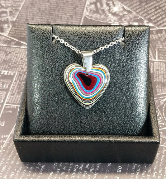 Fordite Heart with Pink Blue and Green, Medium Sized