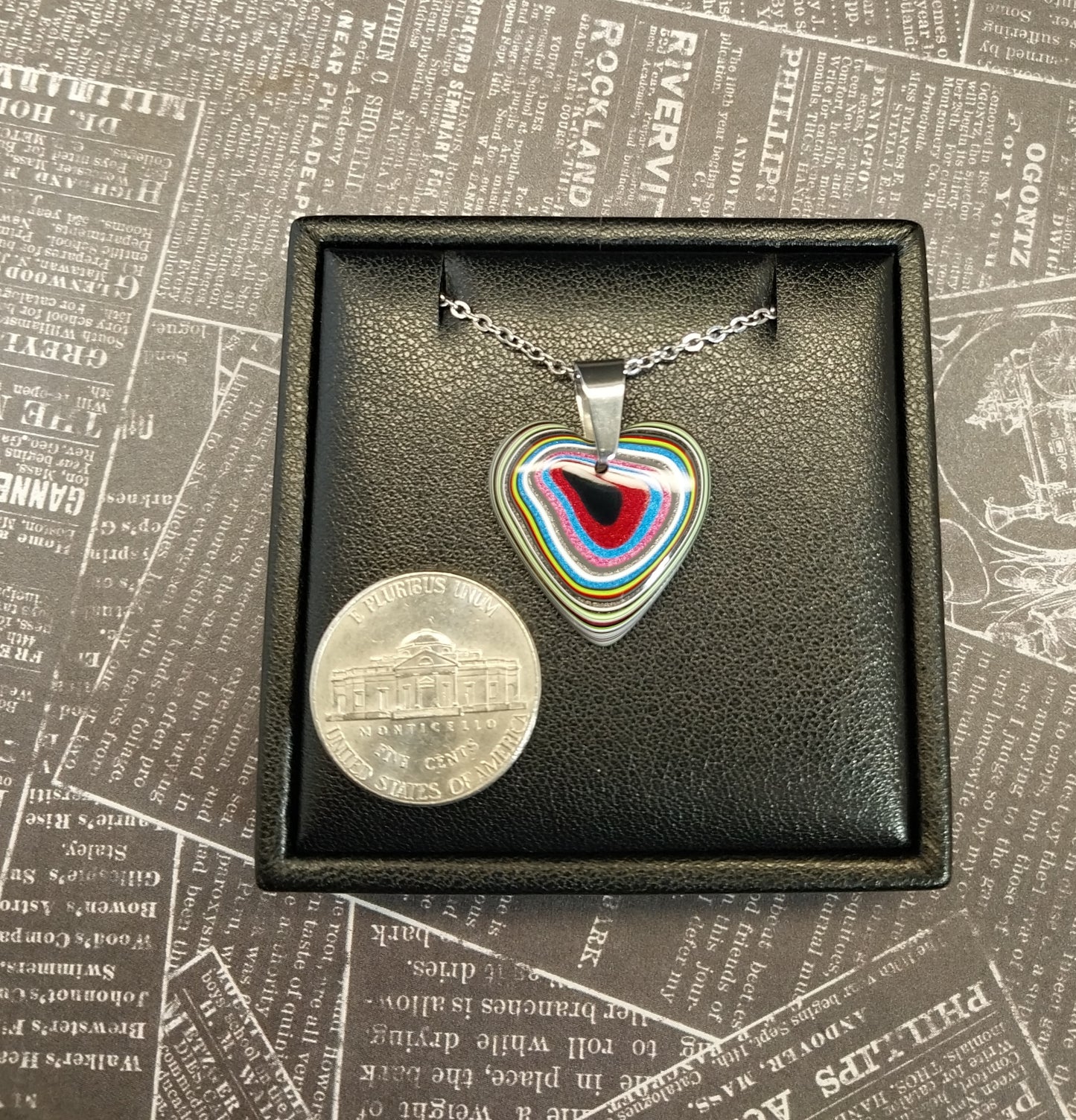 Fordite Heart with Pink Blue and Green, Medium Sized