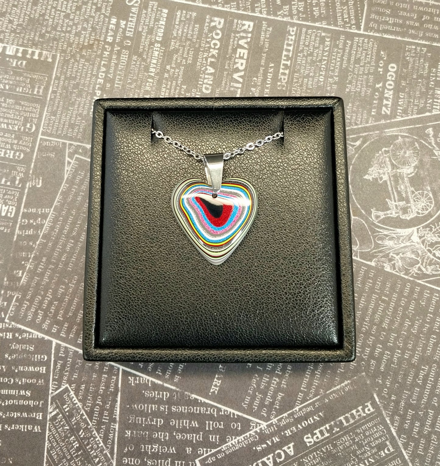 Fordite Heart with Pink Blue and Green, Medium Sized
