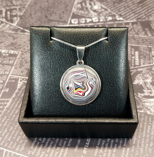 Toledo Ohio Fordite Necklace in Stainless Steel, EB102