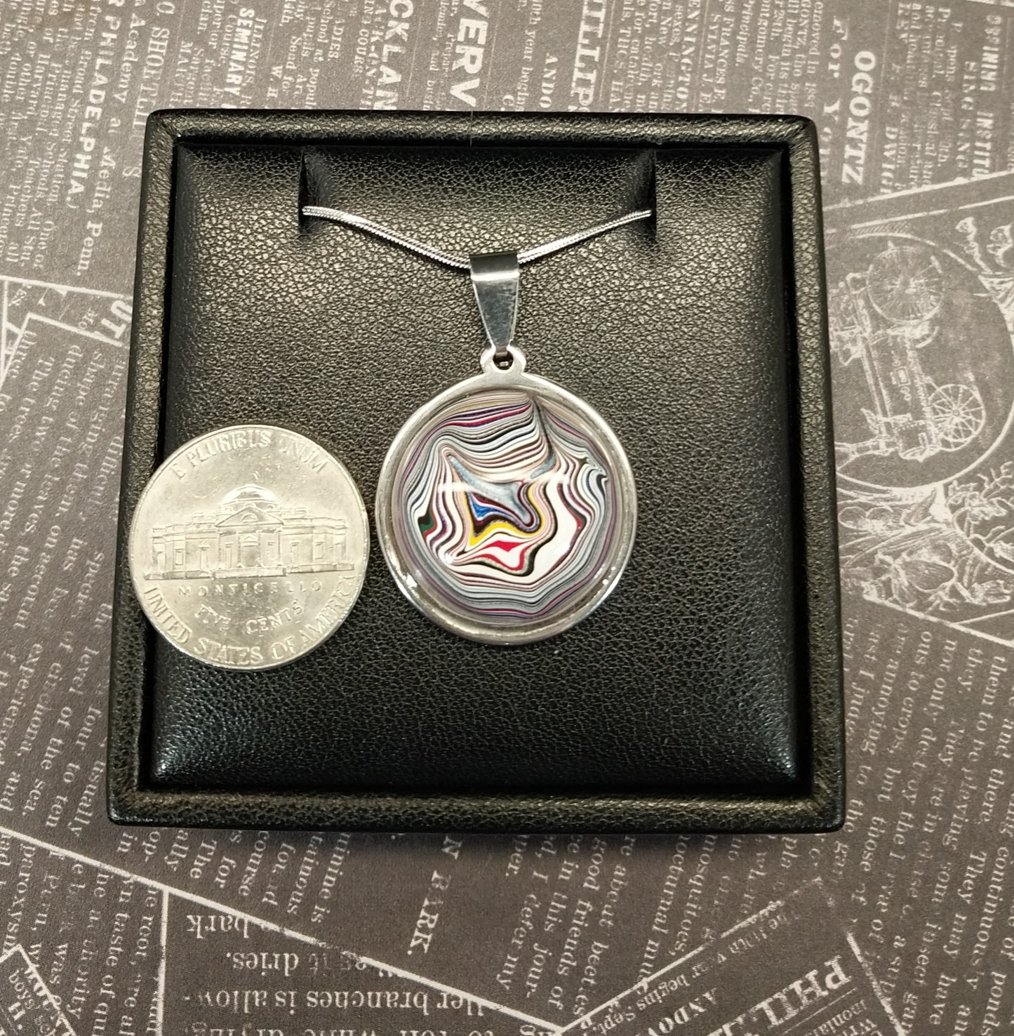 Toledo Ohio Fordite Necklace in Stainless Steel, EB102