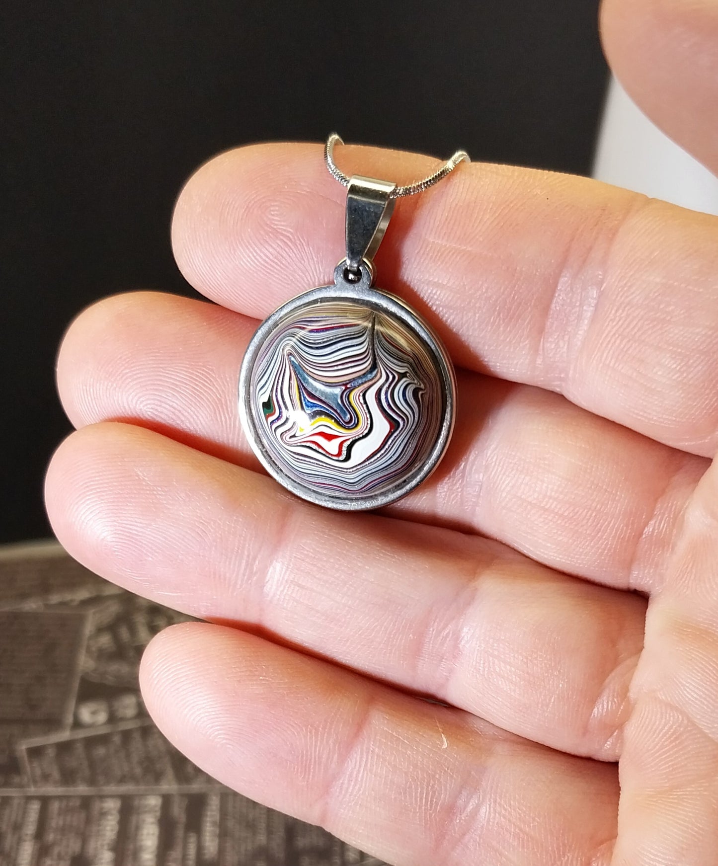Toledo Ohio Fordite Necklace in Stainless Steel, EB102